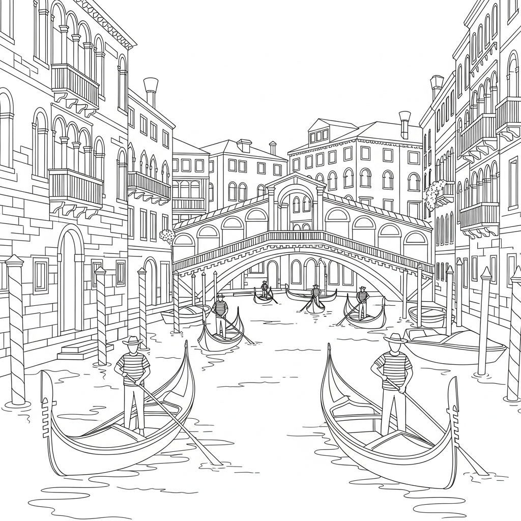Detaljerad målarbild av venetiansk kanal