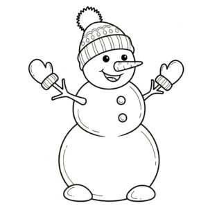 Detaljerad målarbild: Snögubbe med vantar och hatt