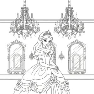 Detaljerad prinsessbild i slottets balsal