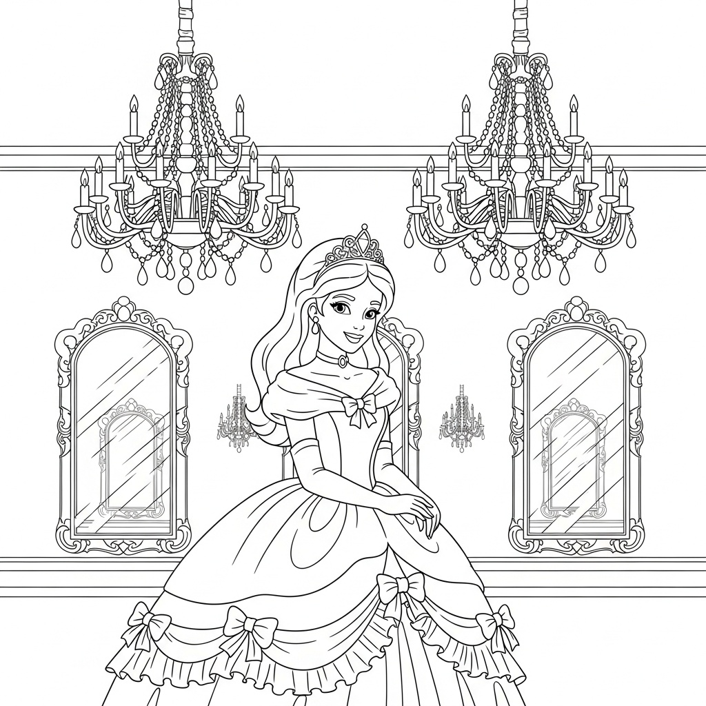 Detaljerad prinsessbild i slottets balsal