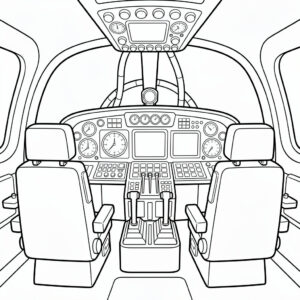 Detaljerad ritning av cockpit och instrument