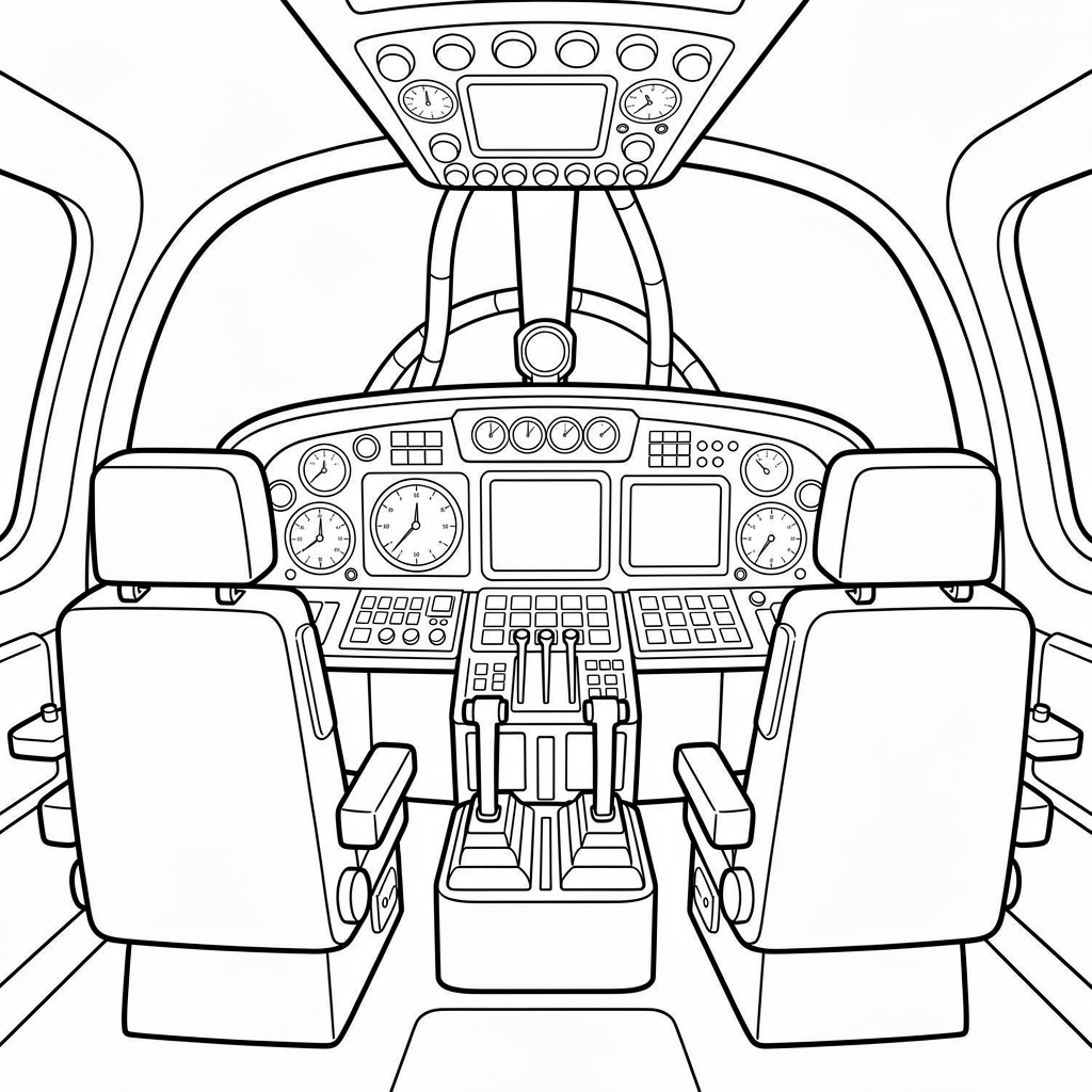 Detaljerad ritning av cockpit och instrument