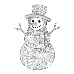 Detaljerad snögubbe med zentangle-mönster att färglägga