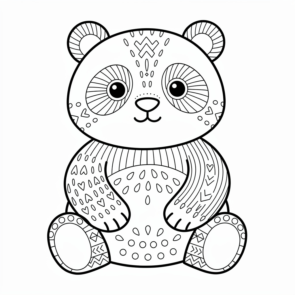 Detaljerad söt panda med fina linjemönster