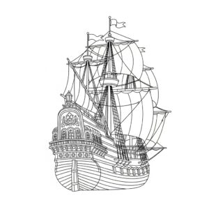 Detaljerad spansk galeon på öppet hav