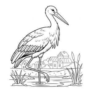 Detaljerad stork målarbild för skolbarn