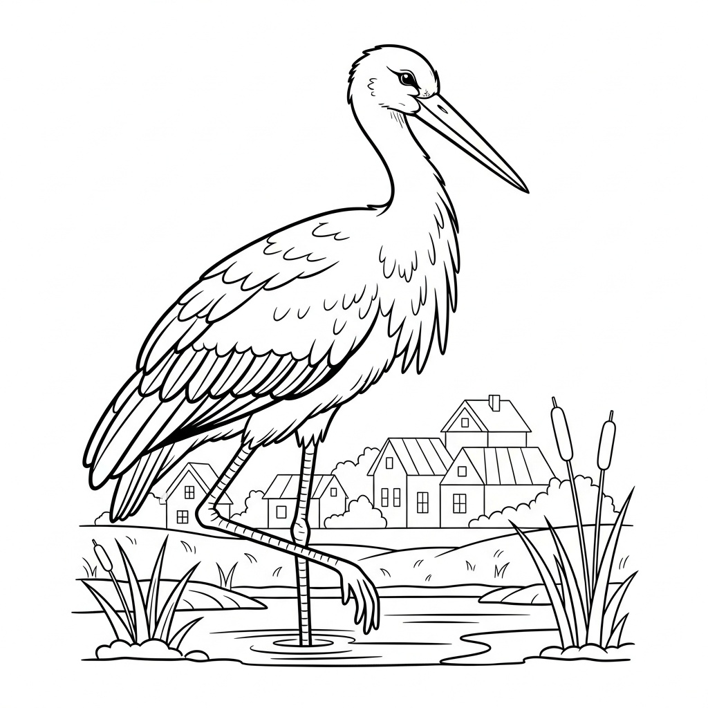 Detaljerad stork målarbild för skolbarn
