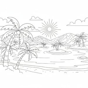 Detaljerad tropisk strand med palmer