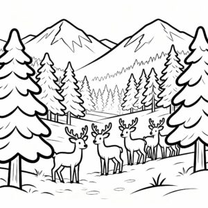 Detaljerad vinter skog med hjortar