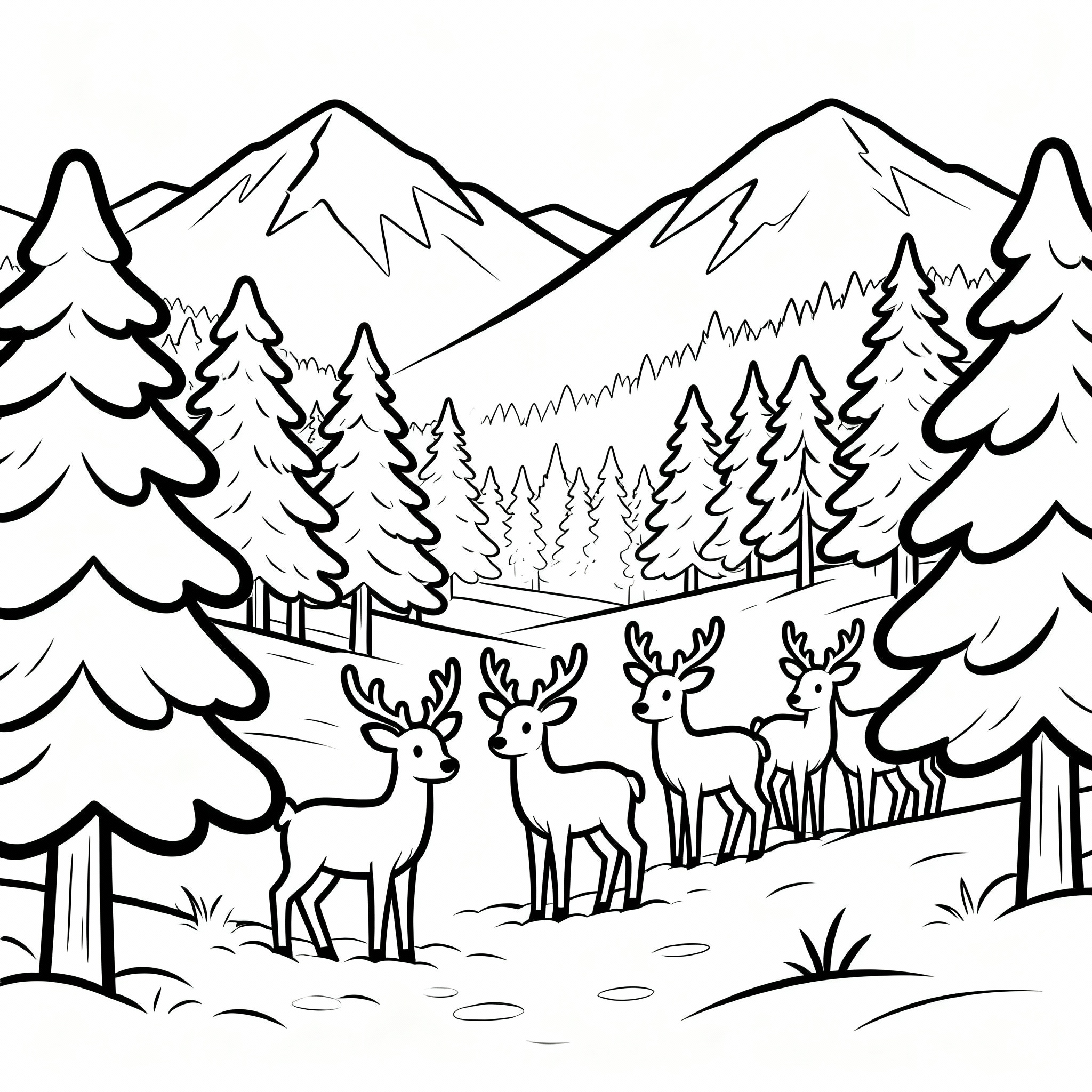 Detaljerad vinter skog med hjortar