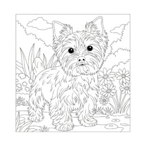 Detaljerad yorkshireterrier valp målarbild för skolbarn