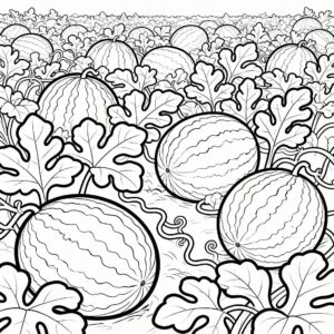 Detaljerat landskap med melonfält