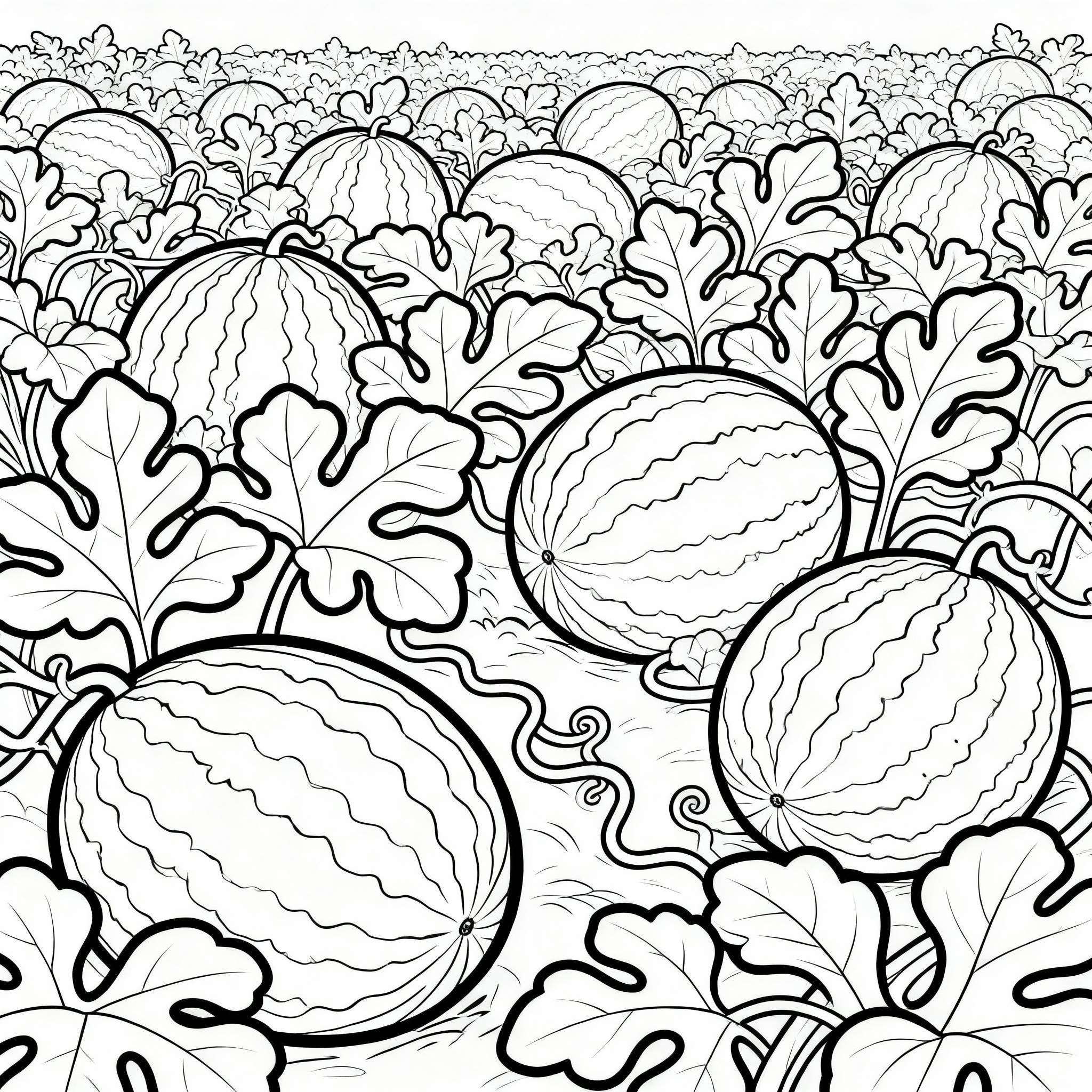 Detaljerat landskap med melonfält