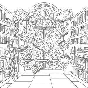 Detaljerat sagobibliotek med torn