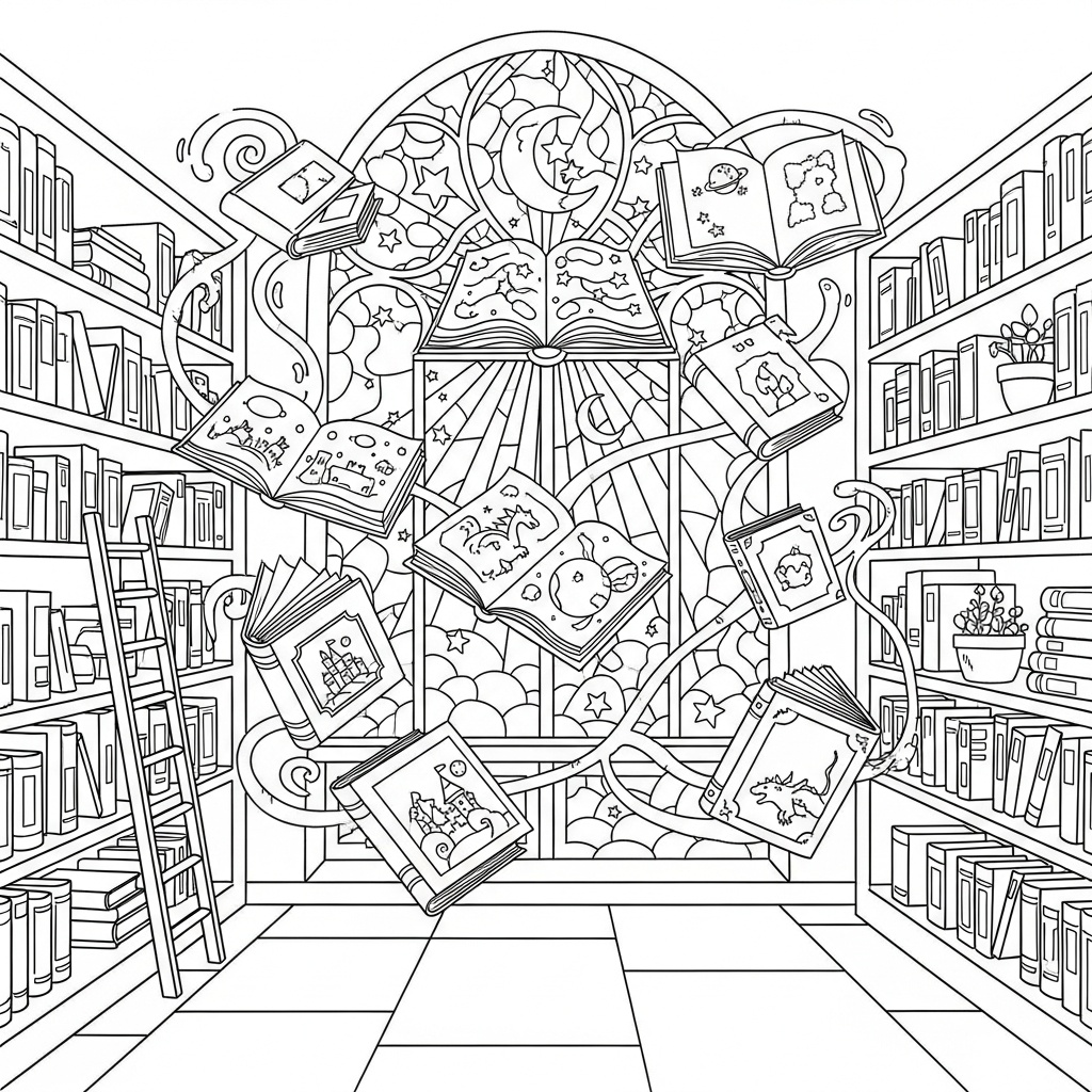 Detaljerat sagobibliotek med torn
