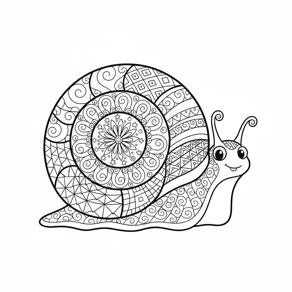 Detaljerat snäckskal för vuxna med zentangle-mönster