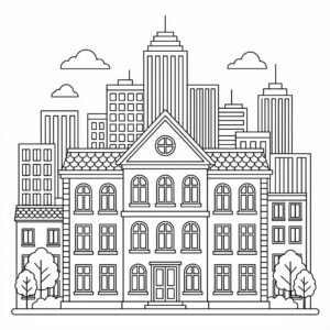 Detaljerat stadshus målarbild