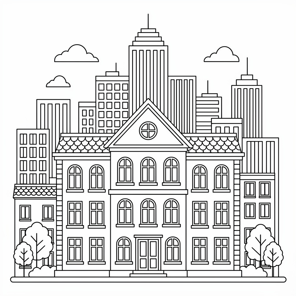 Detaljerat stadshus målarbild