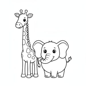 Djur målarbild för förskolan: giraff och elefant