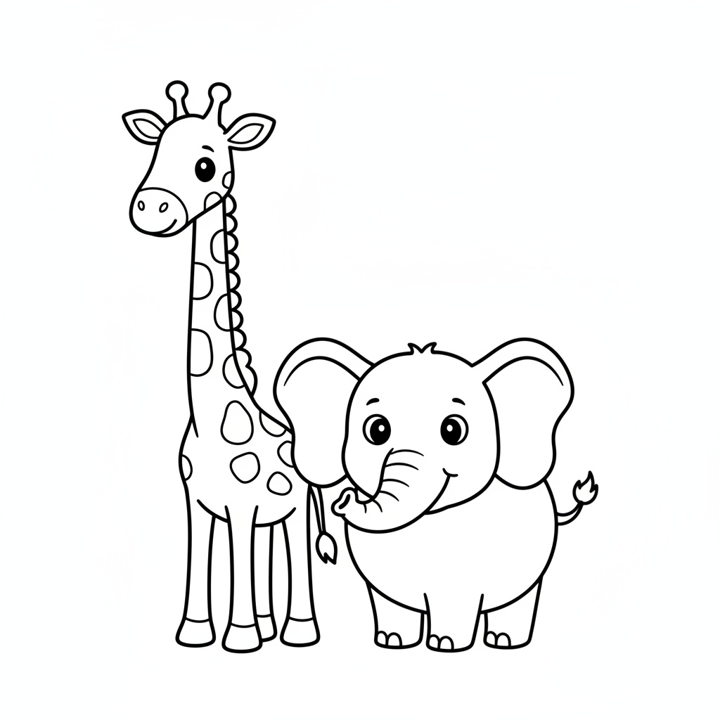 Djur målarbild för förskolan: giraff och elefant
