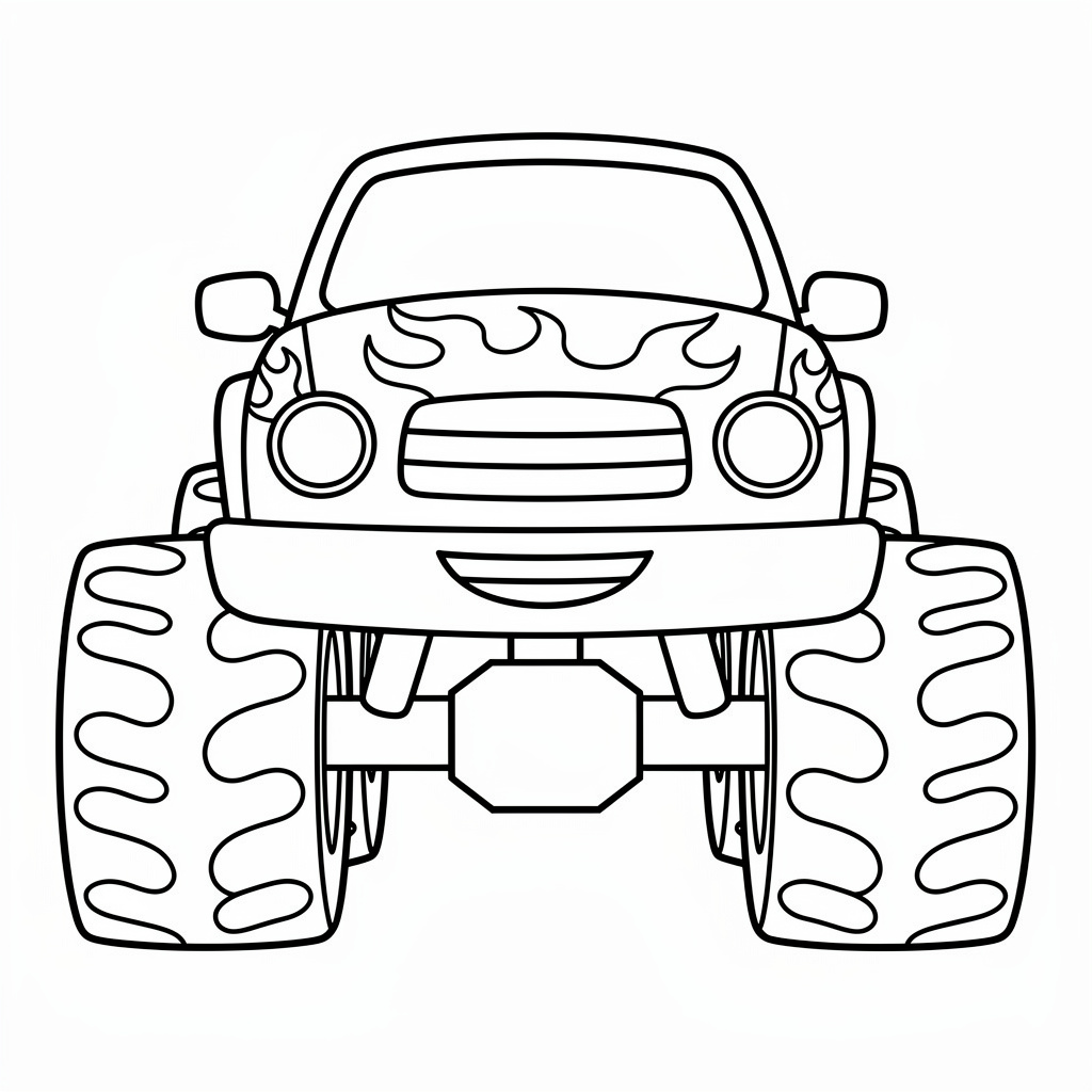 Eldröd Monstertruck ritning för förskolebarn