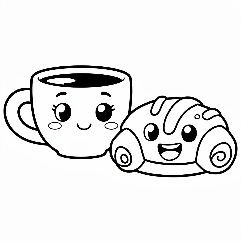 En söt kaffekopp och en kanelbulle