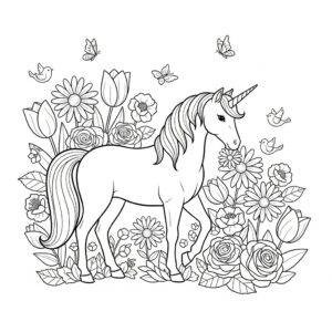 Enhörning bland blommor målarbild