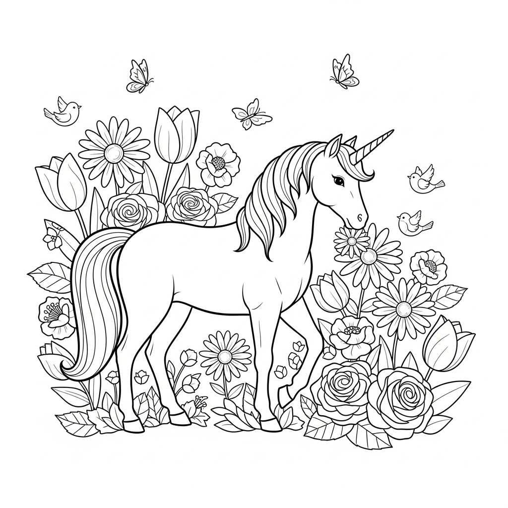 Enhörning bland blommor målarbild