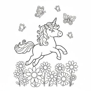 Enhörning målarbild på blomsteräng