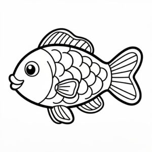 Enkel fisk att färglägga med tydliga linjer för förskolebarn