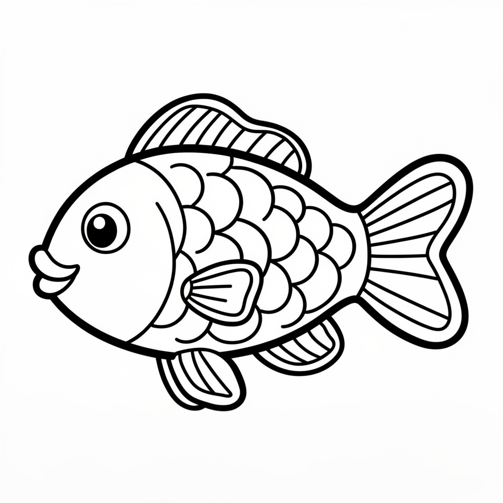 Enkel fisk att färglägga med tydliga linjer för förskolebarn