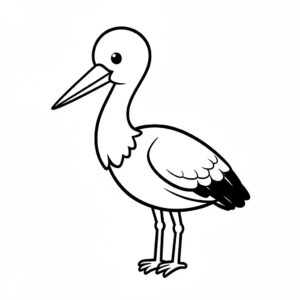 Enkel stork målarbild med tjocka linjer för förskolebarn