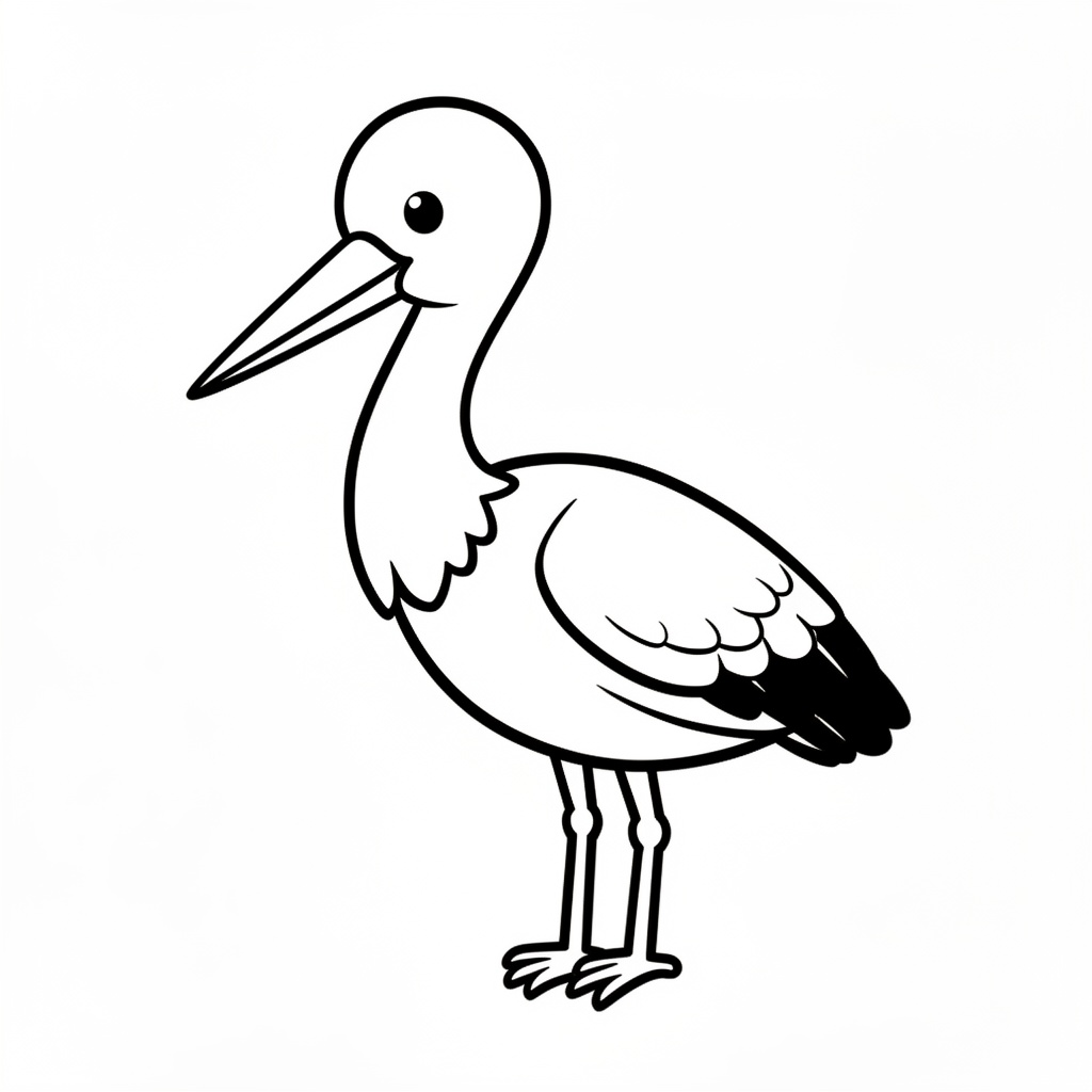 Enkel stork målarbild med tjocka linjer för förskolebarn