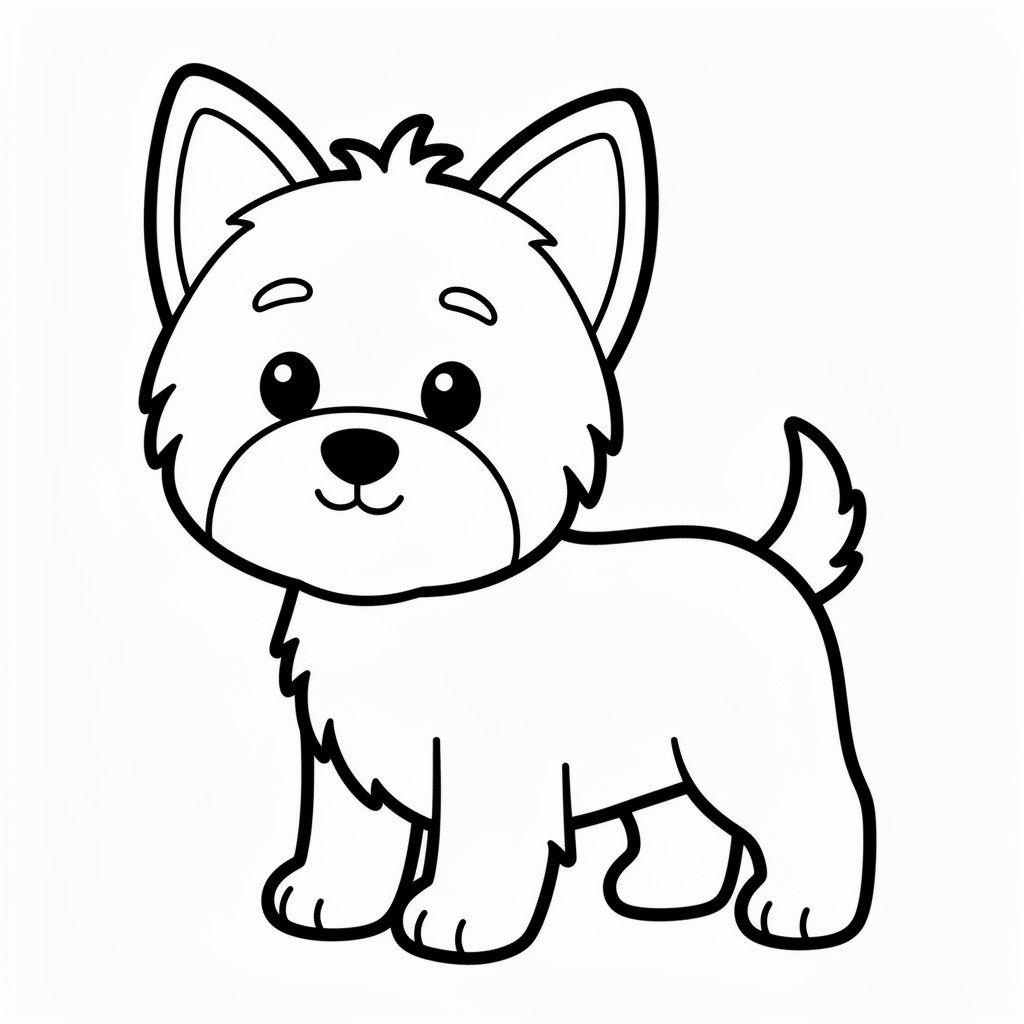 Enkel yorkshireterrier målarbild med tjocka konturer för förskolan