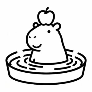 Estetisk kapybara målarbild med äpple på huvudet