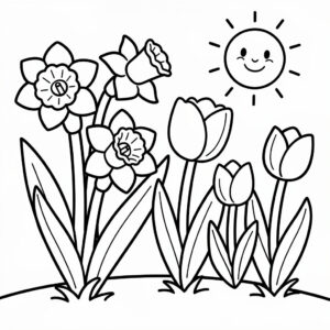 Färglägg årstid med vårblommor för barn