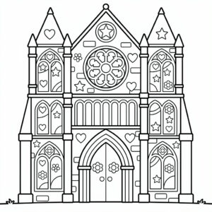 Färgläggningsbild för skolbarn: gotisk katedral