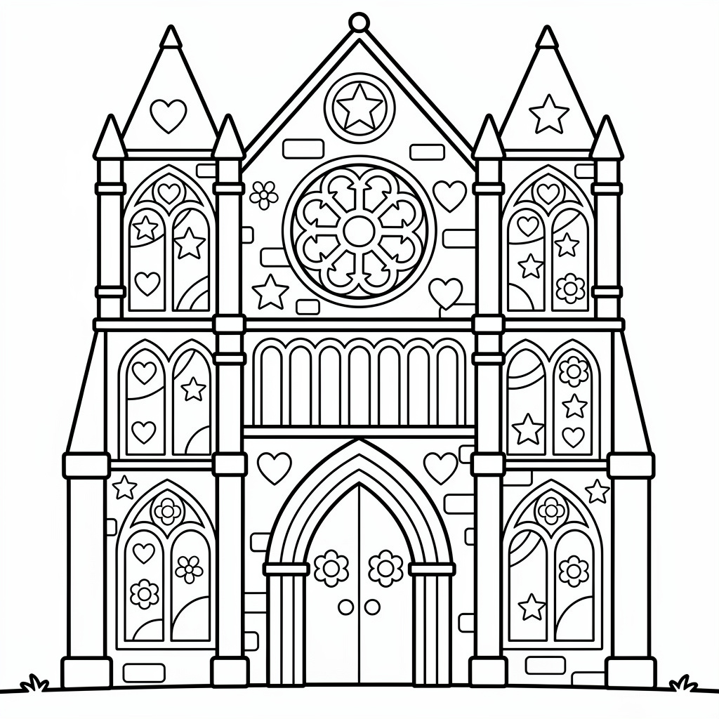 Färgläggningsbild för skolbarn: gotisk katedral