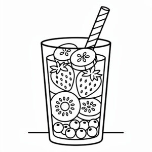 Färgläggningssida med drycker för skolbarn: fruktig smoothie