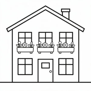 Flerfamiljshus med fönster och blommor