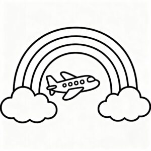 Flygplan flyger under regnbågen