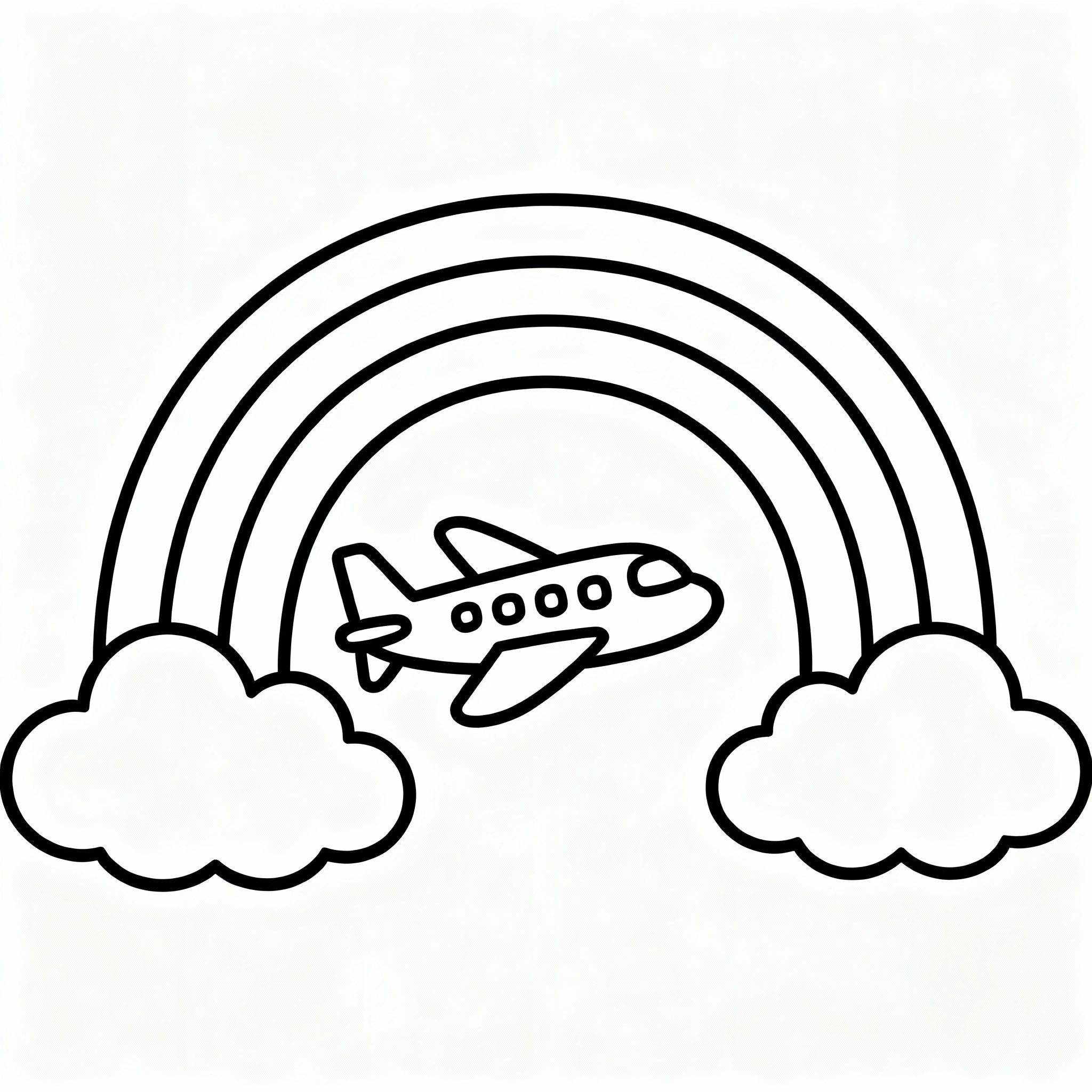 Flygplan flyger under regnbågen