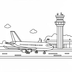 Flygplan på landningsbanan målarbild