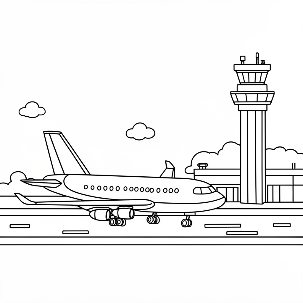 Flygplan på landningsbanan målarbild