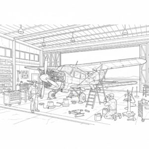 Flygplan under reparation i hangar