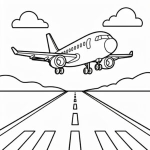 Flygplans målarbild för barn – utskrivbar teckning med landande flygplan