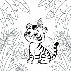 Förtjusande tiger målarbild med fjäril
