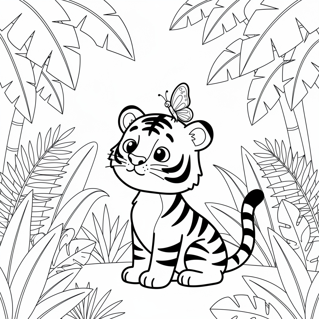 Förtjusande tiger målarbild med fjäril