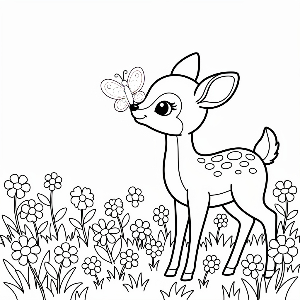 Förtrollande Bambi med fjäril på nosen