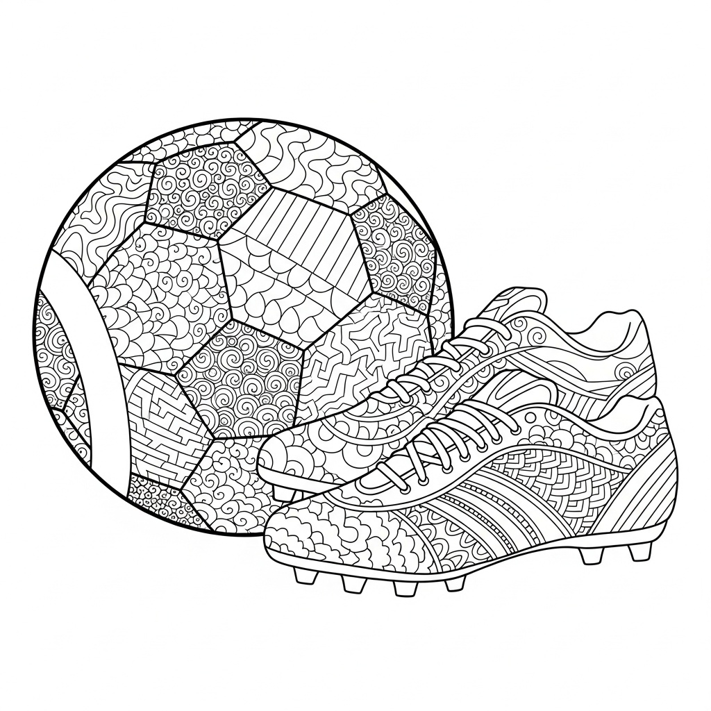 Fotbollsskor och boll med zentangle-mönster